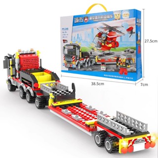  Đồ chơi lắp ráp Special Transport Lx.346   Xếp Hình Xe Container Cứu Hộ Máy Bay Trực Thăng 412 Mảnh   