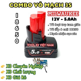 Vỏ, mạch milwaukee 12v 6 cell 18650 mạch nhận sạc zin