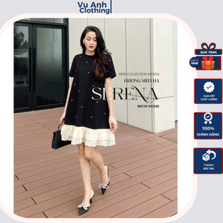 Đầm bầu babydoll , váy bầu thiết kế đuôi cá phối voan đính ngọc công sở cộc tay mùa hè form dáng thoải mái dễ chịu