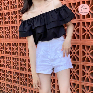 Áo trễ vai bẹt vai đen - vai co giãn style bánh bèo freesize đen clothing