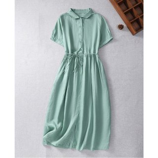 Đầm Linen Nữ Form Suông Cổ Sen, có dây buộc eo, thoáng mát Da216