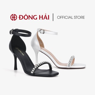 Giày Sandal Cao Gót Nữ Đông Hải Quai Ngang Phối Đá Mũi Vuông Gót Nhọn 8cm - S81Q3