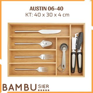Khay gỗ tre chia ngăn kéo tủ bếp