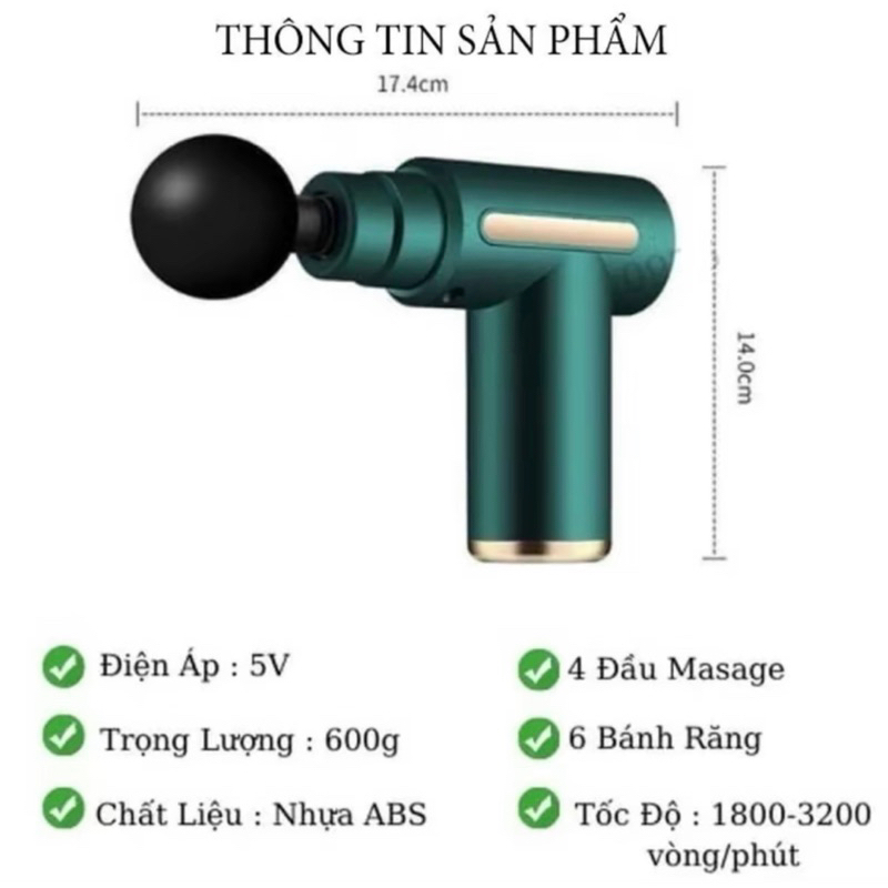 Máy massage cầm tay mini, máy mát xa 6 cấp độ đấm lưng mát xa cổ vai gáy