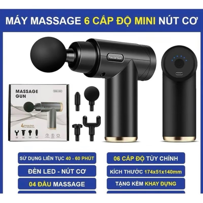 Máy massage cầm tay mini, máy mát xa 6 cấp độ đấm lưng mát xa cổ vai gáy