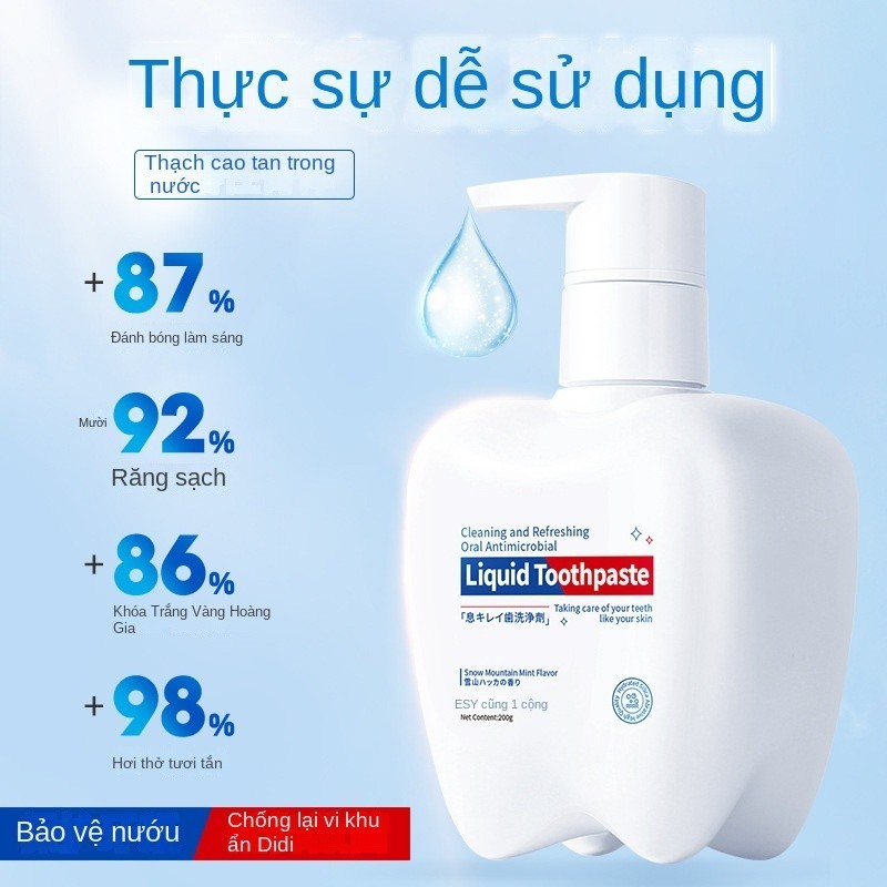 Kem Đánh Răng Liquid Toothpaste - Kem  Đánh Răng Hương Bạc Hà Thơm Mát Giúp Răng Trắng Sáng, Loại Bỏ Ố Vàng, Men Răng