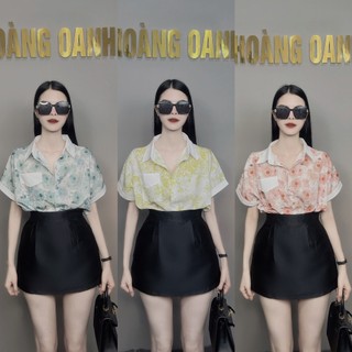 Áo sơ mi cộc tay họa tiết, sơ mi phối cổ trắng