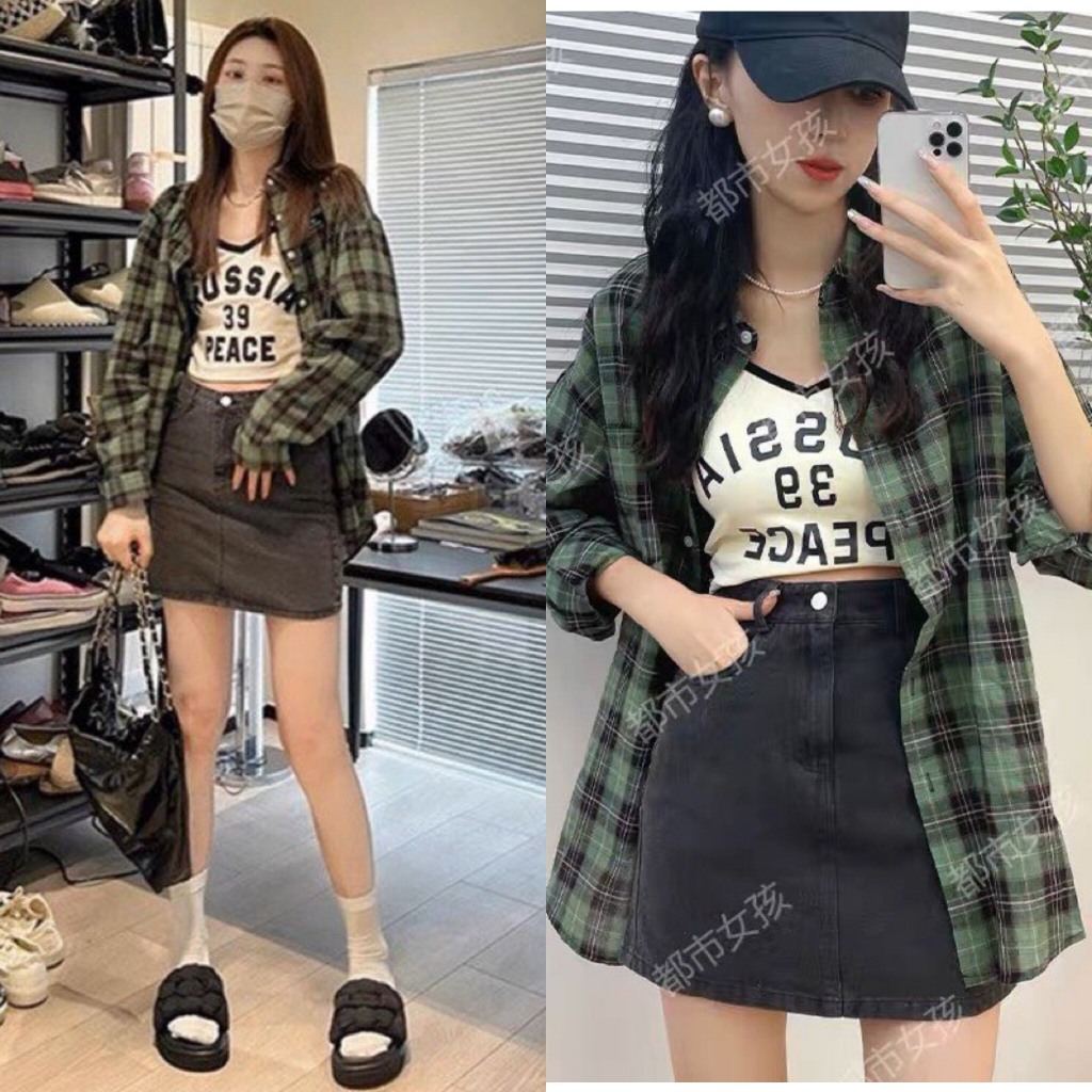 Set 3 Món Áo Sơ Mi Kẻ Sọc Phối Áo 2 Dây Kèm Chân Váy Ngắn Dáng A Siêu Xinh (Ảnh Thật Trải Sàn) Lolla