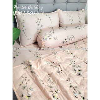 🌸mẫu mới🌸 chăn ga lụa tencel than hoạt tính thoáng mát nemtot bedding, bộ ga gối tencel mềm mịn kháng khuẩn, đủ size_hcm