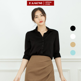  Áo sơ mi nữ công sở tay dài KAMONG cao cấp dáng suông trơn basic A147