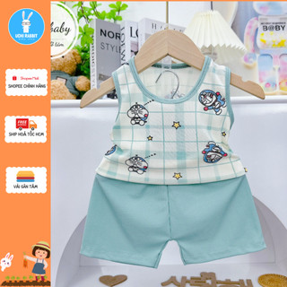 , Bộ quần áo ba lỗ, hoạ tiết kẽ sọc bé trai, bé gái từ 4-15kg, UCHI40