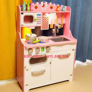 Đồ chơi nhà bếp bằng gỗ mà trắng hồng 85cm- Đồ chơi gỗ cho bé - Biko Shop
