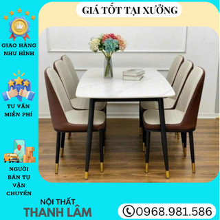 Bộ bàn ghế ăn mặt đá ceramic nhỏ gọn 1m2 + 4 ghế Monet không tay