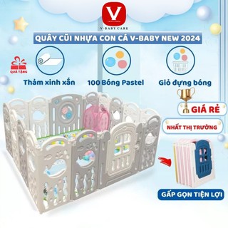 Quây Cũi Nhà Banh Gấp Gọn V-BABY New 2024 - HÌNH CON CÁ (Tặng 100 Bóng + 1 Thảm + Giỏ Đựng Bóng)