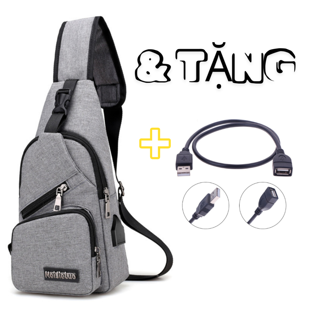 [Tặng cáp 30cm ] Túi Đeo Chéo Nam Nữ có USB kết nối sạc, túi 3 ngăn riêng biệt chứa vật dụng cá nhân