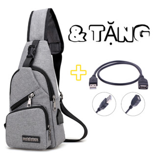[Tặng cáp 30cm ] Túi Đeo Chéo Nam Nữ có USB kết nối sạc, túi 3 ngăn riêng biệt chứa vật dụng cá nhân