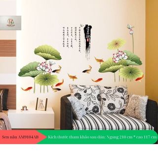 Decal dán tường sen cửu ngư