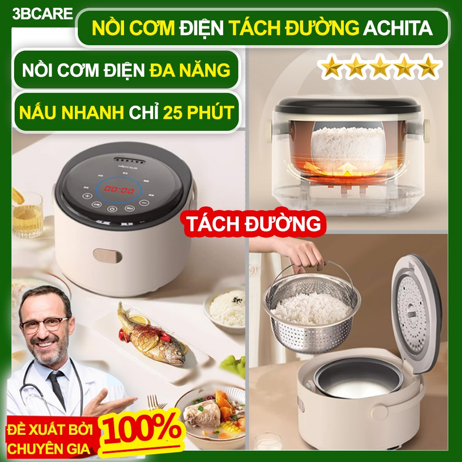 Nồi cơm điện tách đường Achita N9 với 6 chế độ nấu đa năng, nồi cơm tách đường dung tích 2,5L cảm ứng thông minh