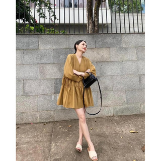 Đầm baby doll xoè tay dài Linen