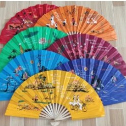 Quạt vải huế lụa cầm tay vẽ phong cảnh việt nam decor đạo cụ múa quà tặng hàng mỹ nghệ