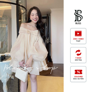 Bliss Shop - Váy trễ vai nơ ngực siêu xinh, đầm xòe trễ vai nữ tính - V128