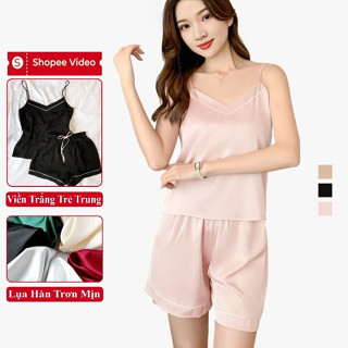  Pijama Lụa Nữ Áo 2 Dây Mặc Ở Nhà Chất Lụa Hàn Cao Cấp Madela. Đồ Ngủ Và Bộ Mặc Ở Nhà Áo 2 Dây Pijama Lụa Nữ - SN07 