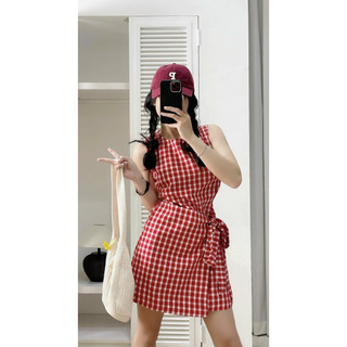 Váy Kẻ Caro 2 Dây cổ tròn body dáng ngắn ulzzang , Đầm 3 lỗ vintage dự tiệc thiết kế đi du lịch biển mùa hè