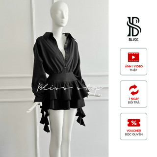Bliss Shop - Váy sơ mi dáng xòe bo eo nữ tính, Đầm xòe bo eo cổ đức Hàn Quốc  - V120