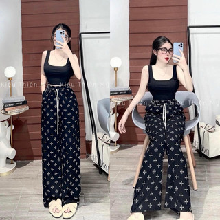 Set bộ nữ quần dài ống suông kèm áo 2 dây bảng to màu đen basic nhưng sang chảnh
