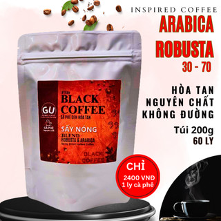 Cà phê hòa tan đen kết hợp Robusta & Arabica nguyên chất, cafe đen hòa tan không đường Black Coffee