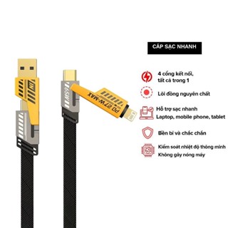 Cáp Sạc Nhanh 4 Trong 1 Bọc Dù Chống Rối Gẫy 27W 65W Sử Dụng Nhiều Loại Thiết Bị