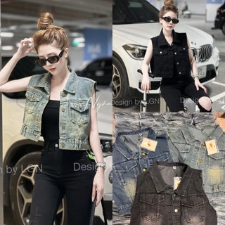 Áo GiLe Jean Nữ Form Lửng Cúc Đồng Phối Túi Ngực Kèm Đai Size S M - Halinh Shop - Áo Jean Nữ Croptop Phối Đai Dáng Nhỡ K