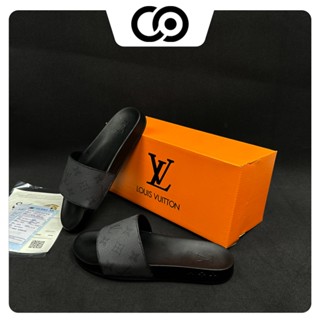 Dép nam LV quai dán nam nữ, dép quai ngang LOUIS VUITTON bản da thiết kế sang trọng đế cao su non mềm mại full bill box