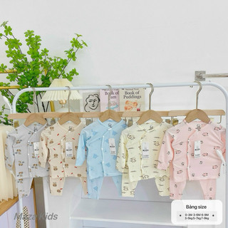 Bộ dài tay bé trai bé gái sơ sinh từ 0-9 tháng chất petit mềm mịn mát thoáng thấm hút mồ hôi co dãn tốt cúc vạt chéo