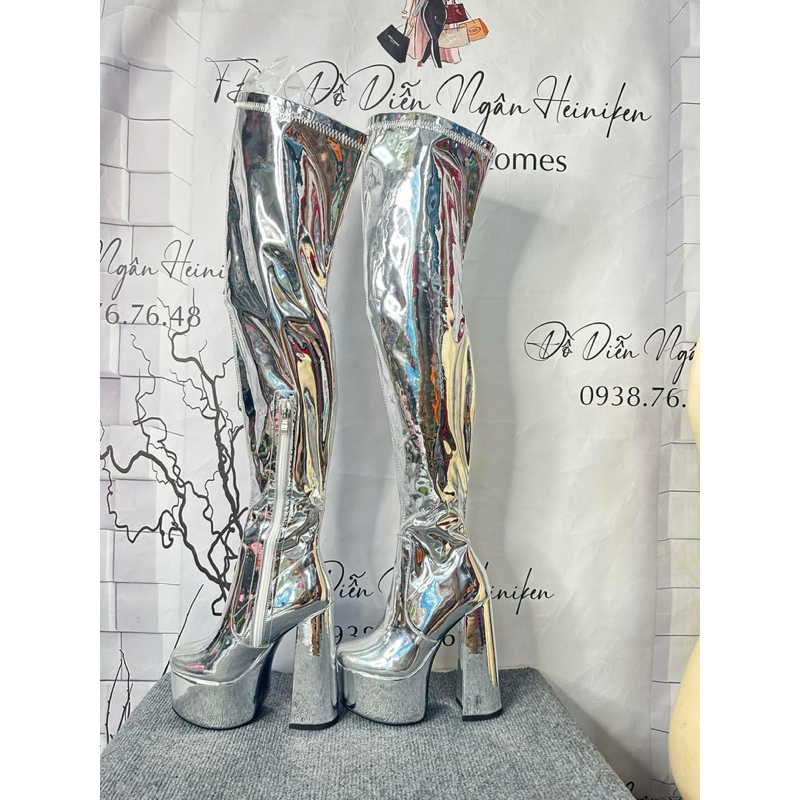 Boot ống Bạc da bóng