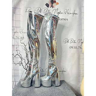 Boot ống Bạc da bóng