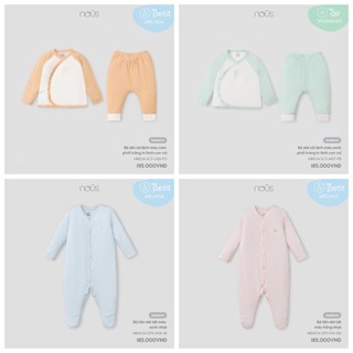 Nous newborn }{ bộ dài tay khuy cài chéo / cài thẳng nu petit - size newborn