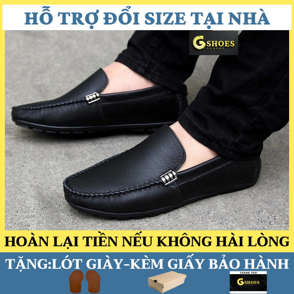 Giày lười nam chất liệu da thật mềm mại đế cao su khâu chỉ bảo hành 12 tháng GM102