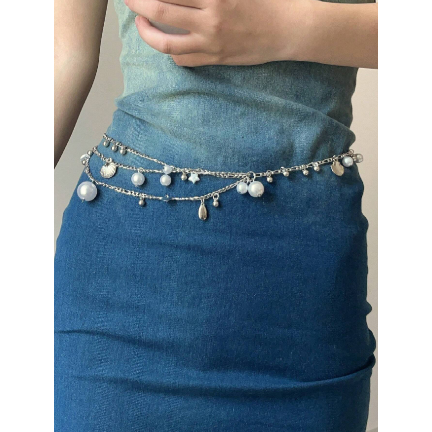 Thắt lưng xích tầng charm sò biển phong cách cổ điển bohem dây eo xích tầng charm sò dây eo sò