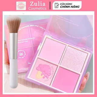 Bảng Phấn Má Hồng XIXI 4 Ô Nhũ Sáng Mắt Má Kèm Highlight Bắt Sáng XIXI Ice Cream Cool Tone
