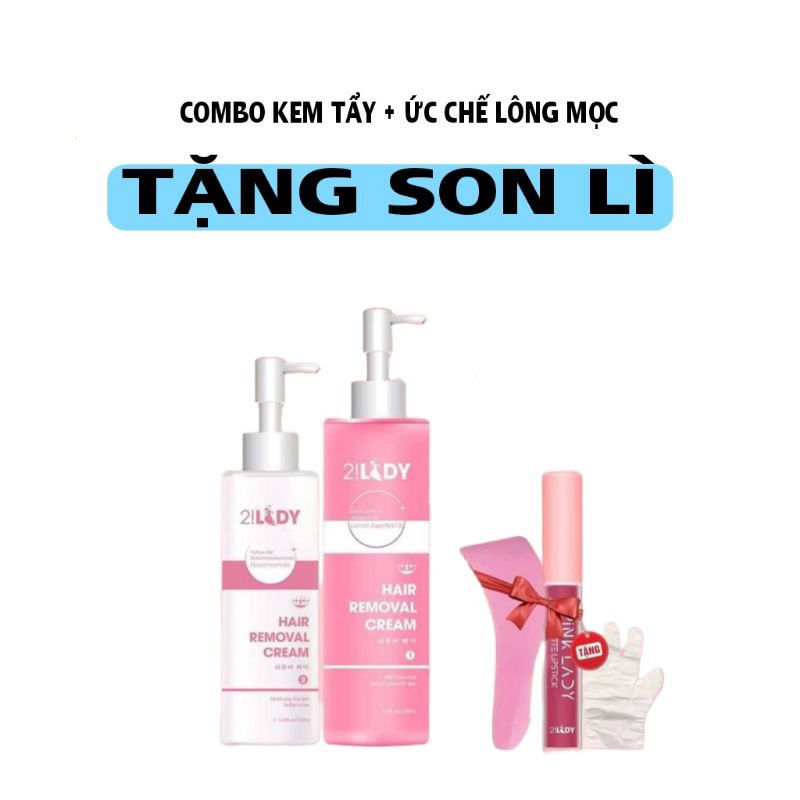 combo kem tẩy lông, tặng son