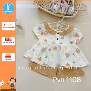 [Uchi Rabbit], Đồ đi chơi cho bé gái chất liệu Muslin cao cấp mặc thoáng mát mùa thu đông, UCHI43