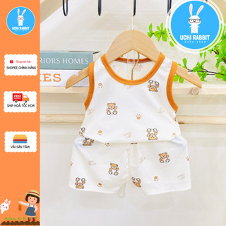 , Đồ bộ cho trẻ vải tăm gân cao cấp hoạ tiết chú gấu teddy cho bé gái bé trai, UCHI52