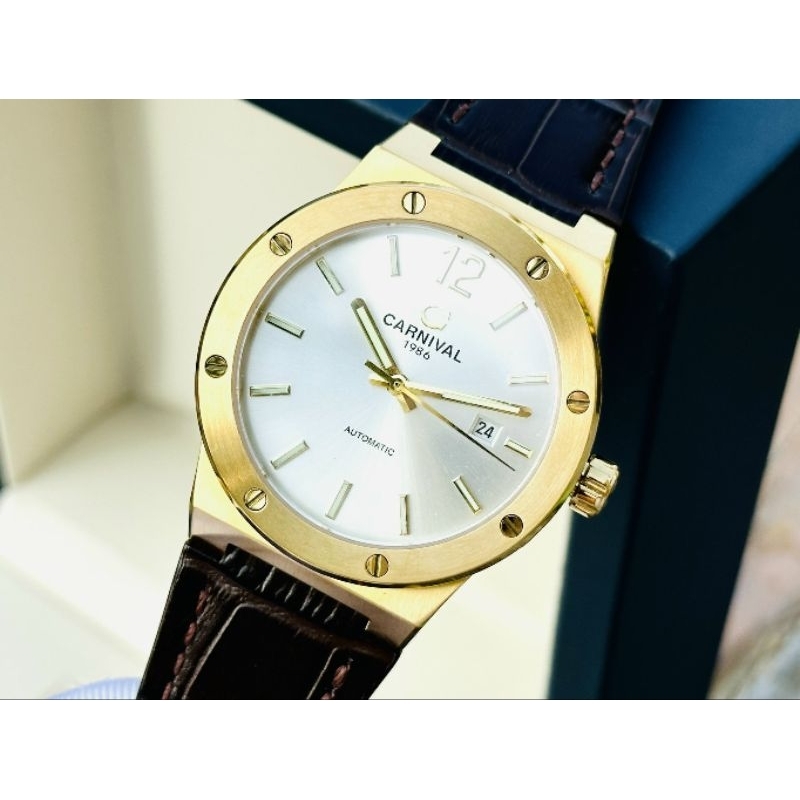 [Chính Hãng 100%] Đồng Hồ Nam Carnival 8122G (8122) Máy Cơ(Automatic ) Kính Sapphiare Siz 41 Dây Da 