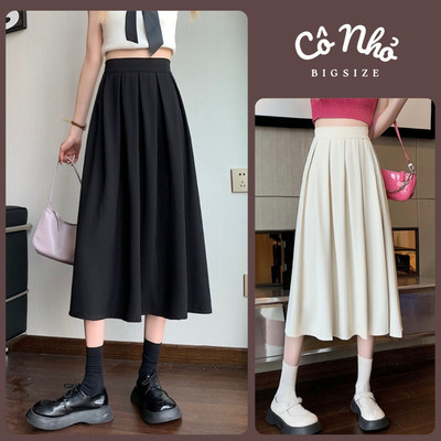 Chân váy xếp ly bigsize nữ dáng dài xòe chất lưng chun cao co giãn vải lụa thanh lịch CV17