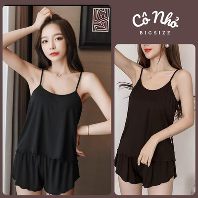 Set Đồ Bộ Hai Dây Nữ CÓ BIGSIZE Áo Kèm Quần Đùi Lưng Chun Mặc Ở Nhà Đi Ngủ Vải Gân Tăm SET31