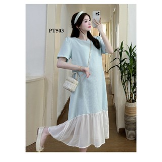  Đầm bầu công sở váy bầu mùa hè CICI DRESS kiểu dáng basic phối voan cực xinh   ĐẦM BẦU THỎ   PT503 