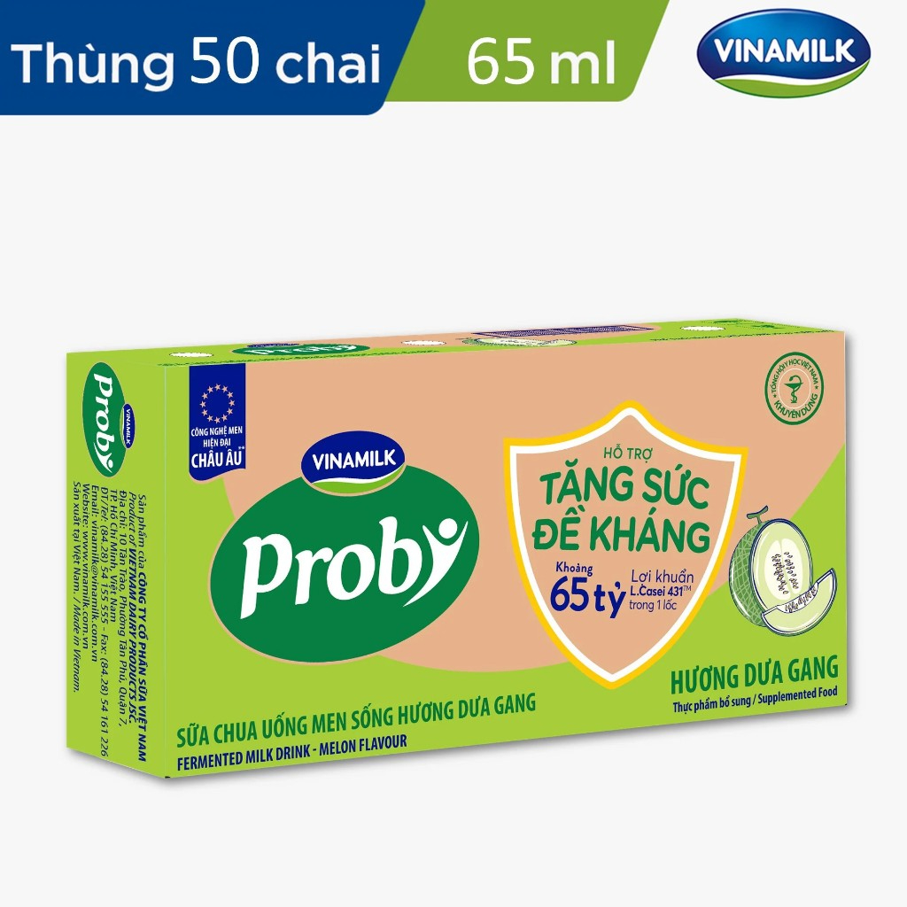 THÙNG 50 CHAI SỮA CHUA UỐNG PROBI DƯA GANG - LỐC 5 CHAI 65ML
