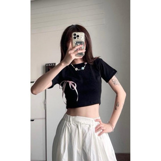 ÁO THUN CROPTOP ĐÍNH NƠ DÀI TO TO XINH ĐÁNG YÊU CRNODAI