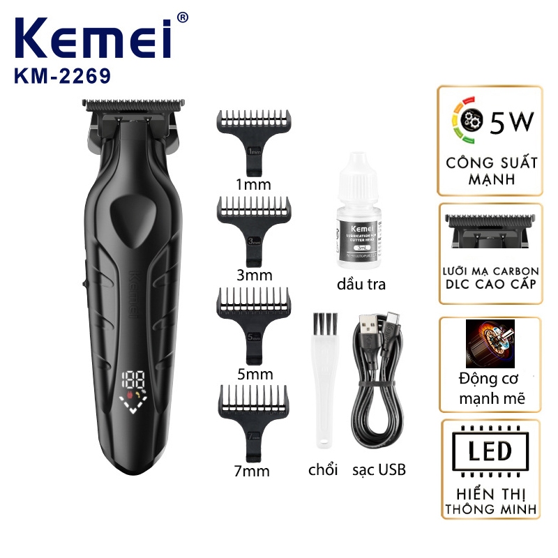 Tông đơ bấm viền kemei siêu nét, hiển thị màn hình LCD KM-2269